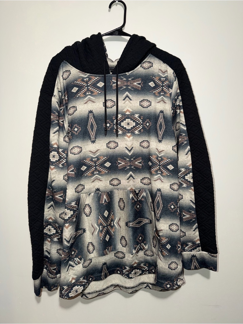 Depart West Men’s XL Southwestern Aztec Pullover Hoodie Black Tribal